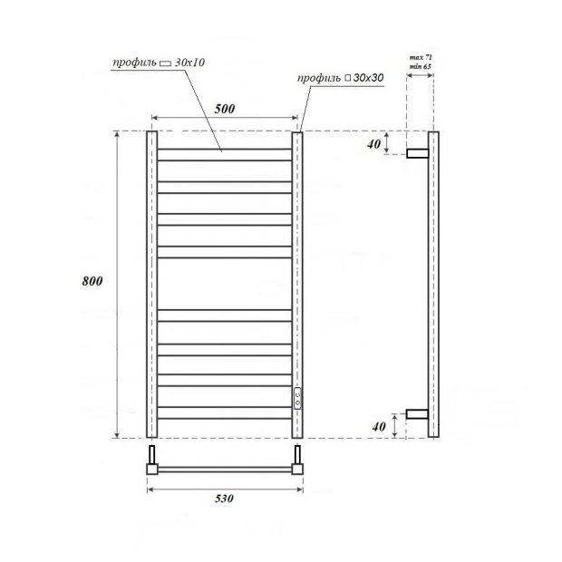 Полотенцесушитель электрический POINT МЕРКУРИЙ П8 50x80 (PN83858) хром