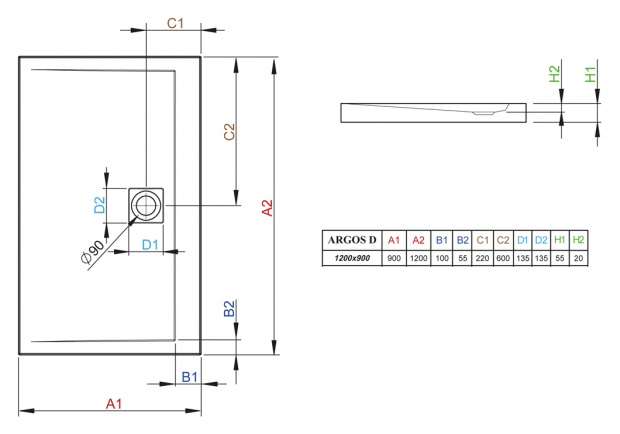 Поддон акриловый RADAWAY ARGOS D90x120 (4AD912-01)