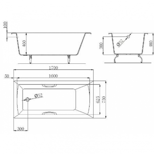 Ванна чугунная CASTALIA PRIME 180x80 с ручками