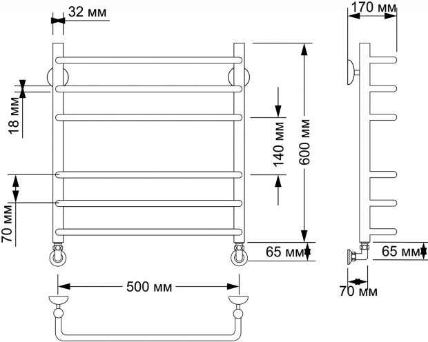 Полотенцесушитель водяной Secado Мерида 3 50x60, бронза