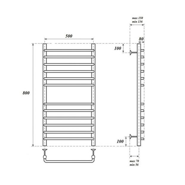 Полотенцесушитель электрический POINT НЕПТУН ПРЕМИУМ П12 50x80 (PN09158SE) хром