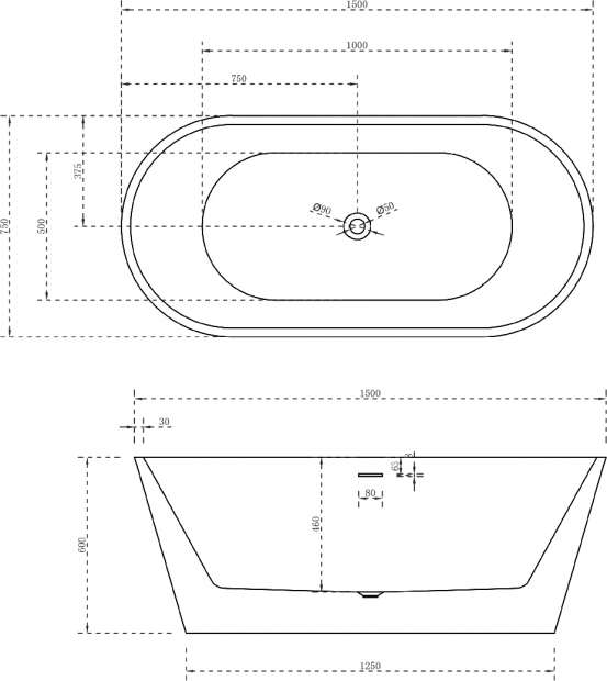 Акриловая ванна Abber AB9320-1.5 150x75