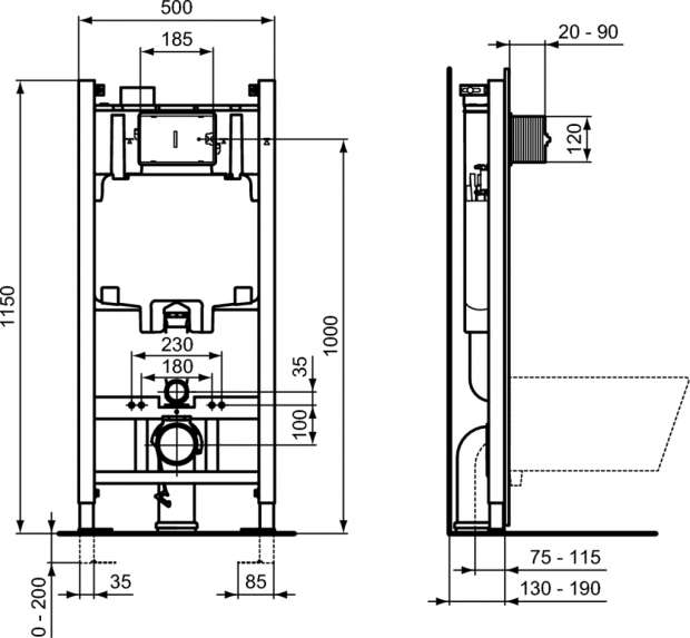 Инсталляция для унитазов Ideal Standard ProSys Eco Frame 2.0 R0464AA с кнопкой смыва хром