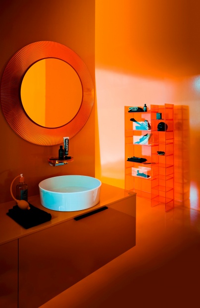 Зеркало круглое Laufen Kartell by Laufen 80 оранжевое, с подсветкой
