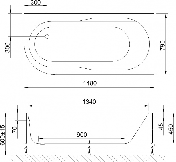 Ванна акриловая Royal Bath Azur 150x80 (RB 614201 R) R