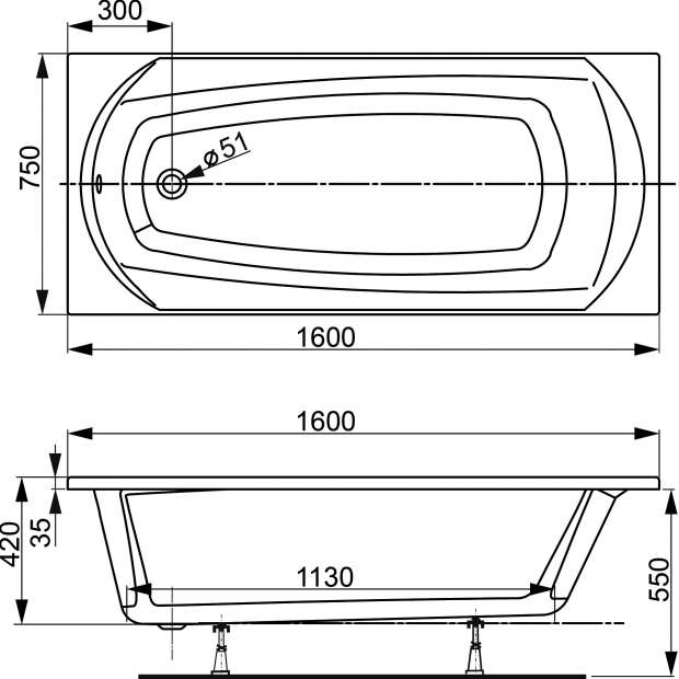 Акриловая ванна Vagnerplast Ebony 160x75 ультра белый