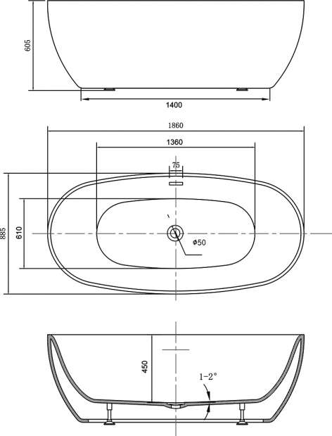 Акриловая ванна Vincea VBT-405-1860 белая