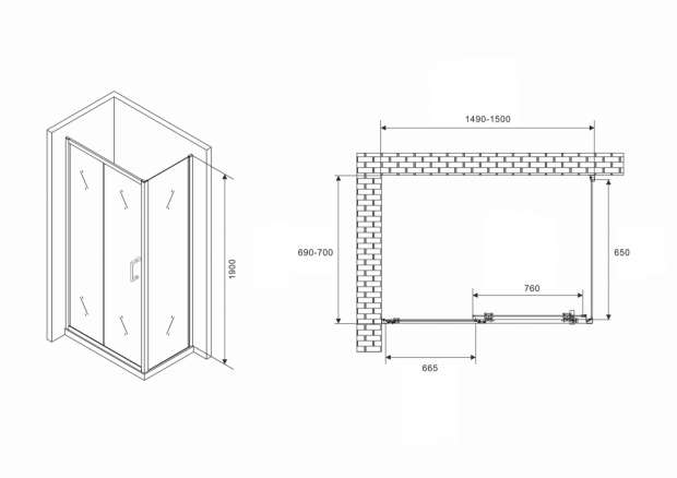 Душевой уголок ABBER SCHWARZER DIAMANT 150x70x190 (AG30150B5-S70B5)