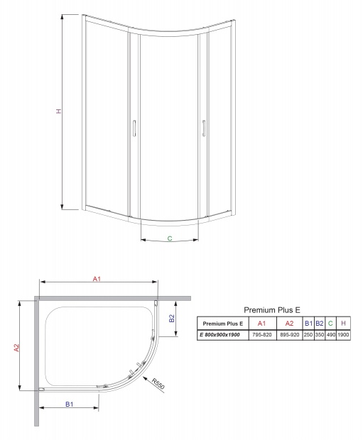 Душевой уголок RADAWAY PREMIUM PLUS E 80x90x190 (30492-01-06N) стекло фабрик