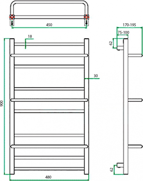 Полотенцесушитель водяной Grota Vista 48x90