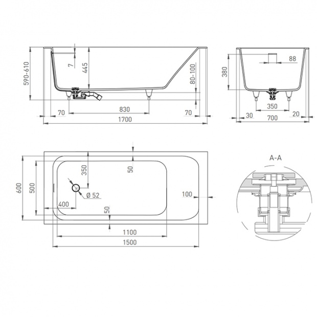 Ванна из искусственного камня SALINI ORLANDO KIT 170x70 глянцевая S-Sense (102111G)