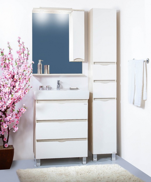 Зеркало-шкаф Бриклаер Токио 80 R светлая лиственница, белый глянец