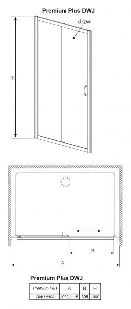 Душевая дверь RADAWAY PREMIUM PLUS DWJ 190x110 (33302-01-01N)