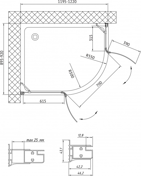 Душевой уголок Vegas Glass AFS-F 120x90x189 (AFS-F 120*90 08 01 L)