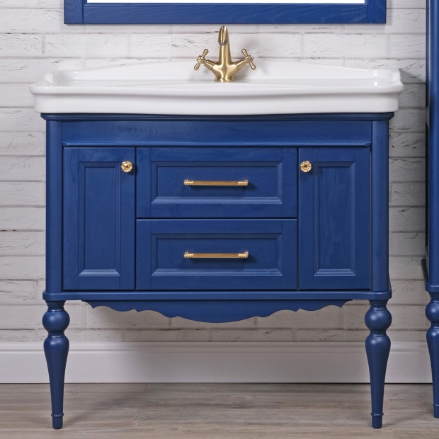 Комплект мебели ValenHouse Эстетика 100, синяя, подвесная, ручки золото