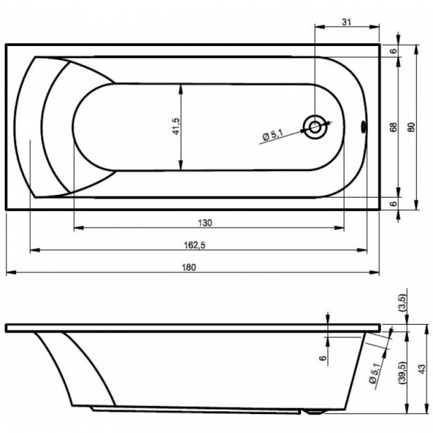 Ванна акриловая RIHO MIAMI 180x80 (BB6400500000000)