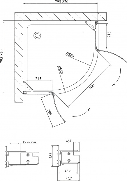 Душевой уголок Vegas Glass AFS 80x80x190 (AFS 0080 09 01)