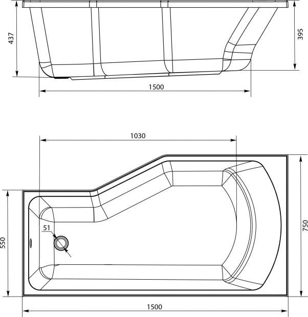 Акриловая ванна Marka One Convey L 150x75