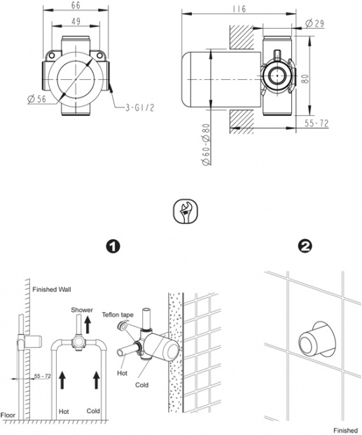 Скрытая монтажная часть смесителя BRAVAT PROLATE (D999CP-ENG)
