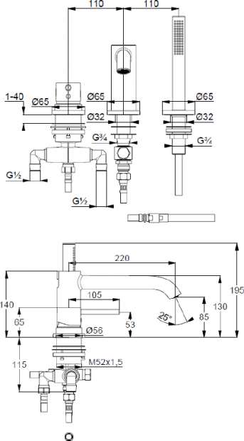 Смеситель на борт ванны Kludi Bozz 384480576