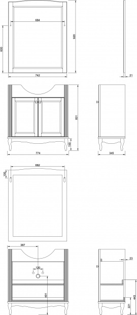 Комплект мебели ValenHouse Эллина 80 белая, 2 дверцы, ручки хром