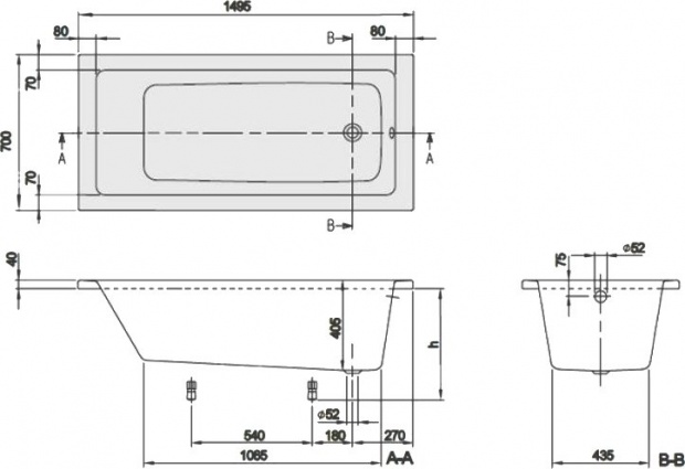 Ванна акриловая VILLEROY&BOCH TARGA PLUS SOLO 150 x70 (UBA150NES2V01+U99740000)