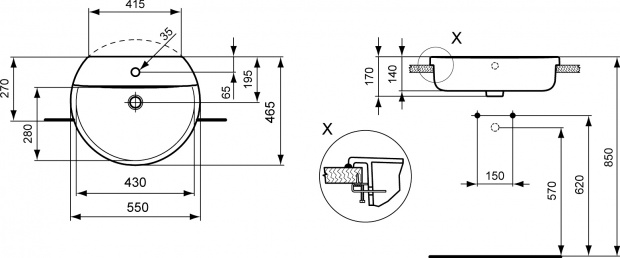 Раковина встраиваемая Ideal Standard Connect Sphere 55 (E792301)