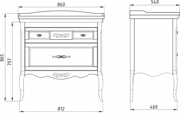 Комплект мебели ASB-Woodline Модерн 85 рошфор, белая патина