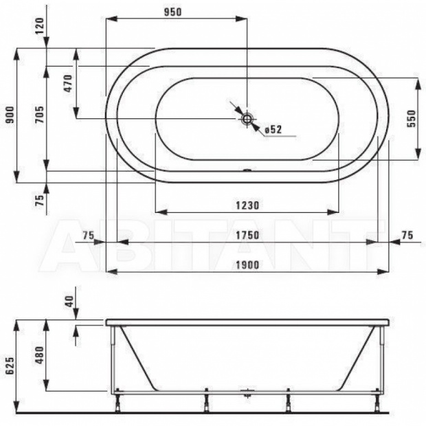 Ванна акриловая LAUFEN SOLUTIONS 170x75 (2.2251.1.000.000.1)