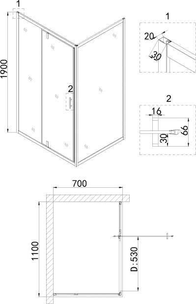 Душевой уголок Niagara Nova NG-83-11AB-A70B 110x70, прямоугольный, черный