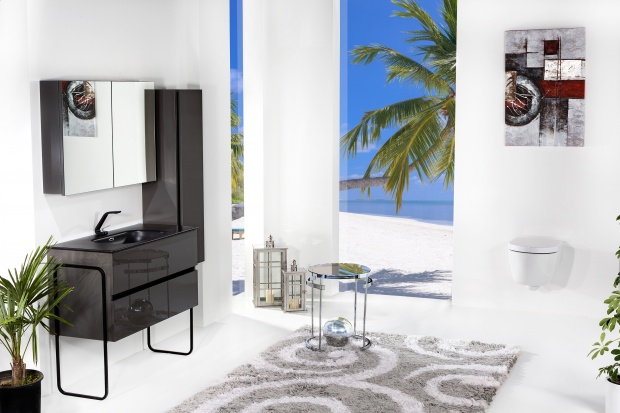 Комплект мебели Armadi Art Vallessi 100 антрацит глянец, с черной раковиной