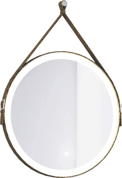 Зеркало круглое Jorno Wood 50, с подсветкой, кожаный ремень