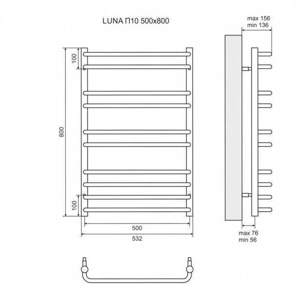 Полотенцесушитель электрический Lemark Luna П10 50x80 (LM41810E)