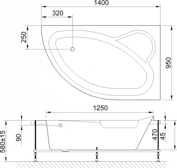 Ванна акриловая Royal Bath Alpine 140x95 (RB 819103 R) R