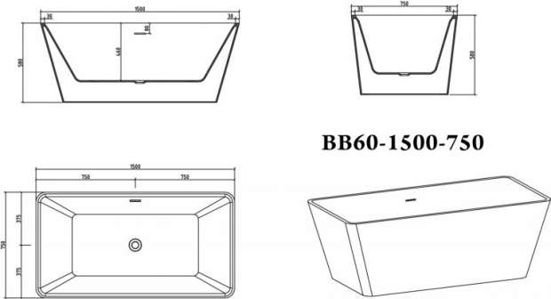Акриловая ванна BelBagno BB60-1500-750 150x75
