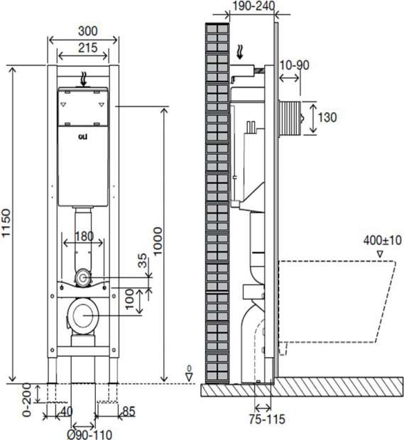 Инсталляция для унитазов OLI Quadra Sanitarblock 280490