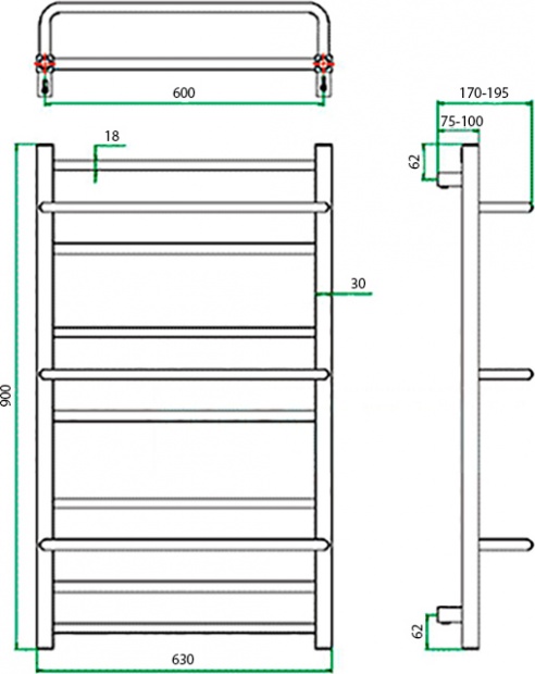 Полотенцесушитель водяной Grota Vista 63x90