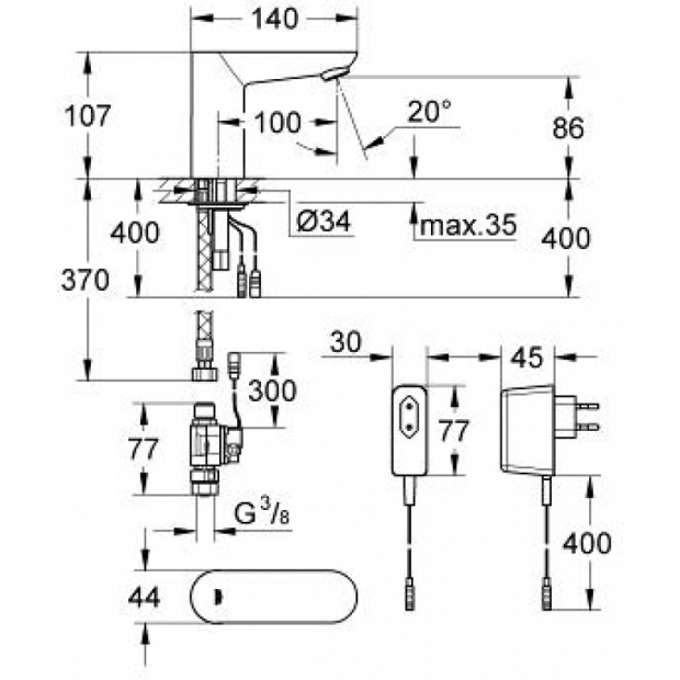 Смеситель сенсорный для раковины GROHE EUROECO COSMOPOLITAN E (36269000)