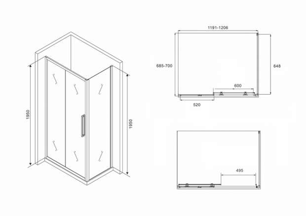 Душевой уголок ABBER SCHWARZER DIAMANT 120x70x195 (AG30120BH-S70B)