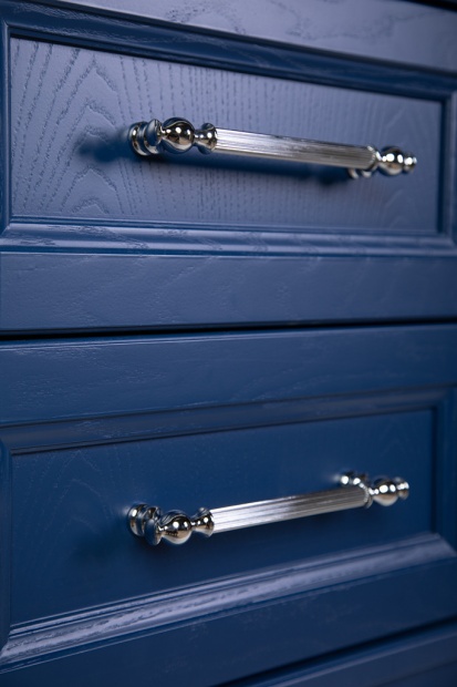 Шкаф-пенал ValenHouse Эстетика L, витрина, синий, ручки хром