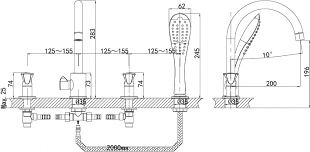 Смеситель на борт ванны D&K Hessen Grimm (DA1384901)