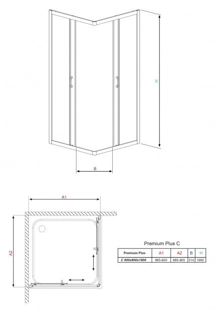 Душевой уголок RADAWAY PREMIUM PLUS C 90x90x190 (30453-01-06N) стекло фабрик