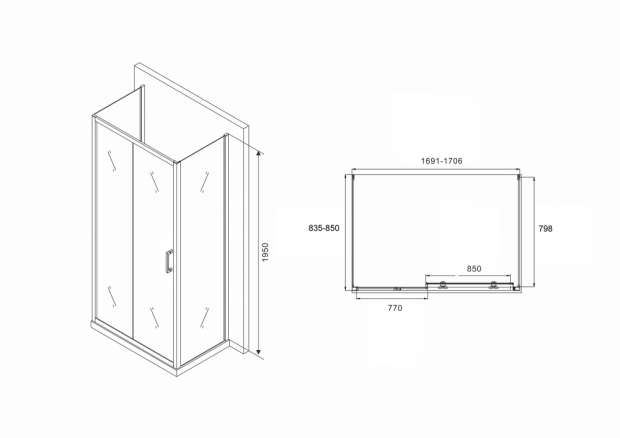 Душевой уголок ABBER SCHWARZER DIAMANT 170x85x195 (AG30170B-S85B-S85B)