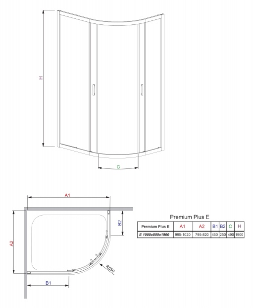 Душевой уголок RADAWAY PREMIUM PLUS E 80x100x190 (30491-01-06N) стекло фабрик
