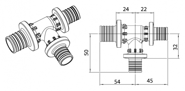 Тройник Rehau Rautitan PX 32-20-25