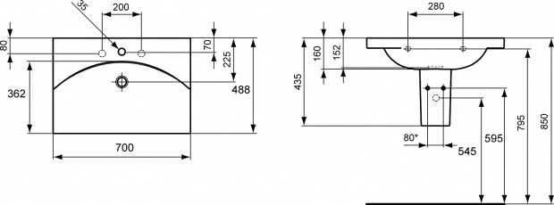 Раковина встраиваемая Ideal Standard Daylight 70 (K072601)