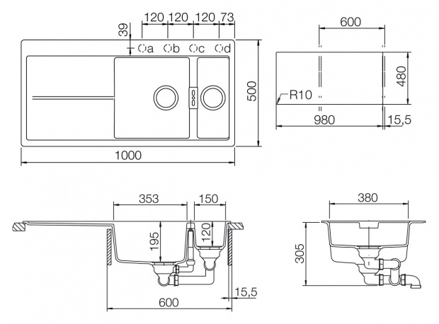 Мойка кухонная Schock Horizont 60D (D-150) аворио, интегрированная