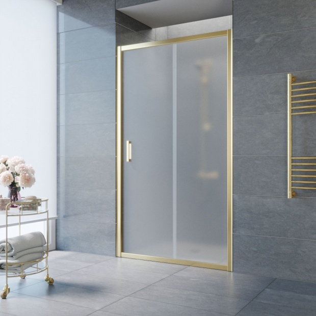 Душевая дверь в нишу Vegas Glass ZP TUR NOVO 110 09 10 110 см, профиль золото, стекло сатин