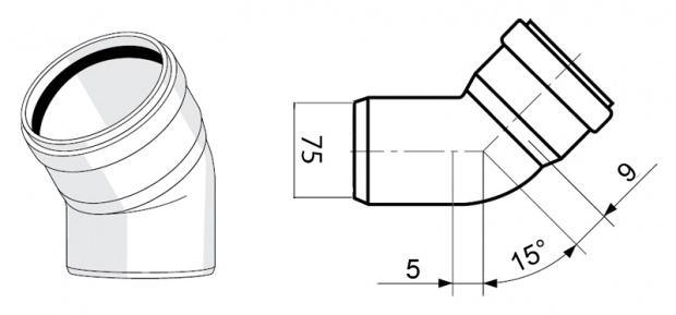 Отвод Rehau Raupiano Plus 15° 75 мм