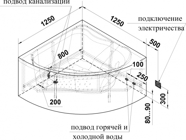 Акриловая ванна Radomir Vannesa Альтея 2-01-0-0-1-219 125x125 угловая, с каркасом